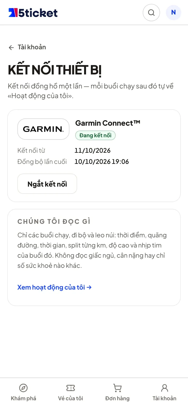 Kết nối đồng hồ trên điện thoại