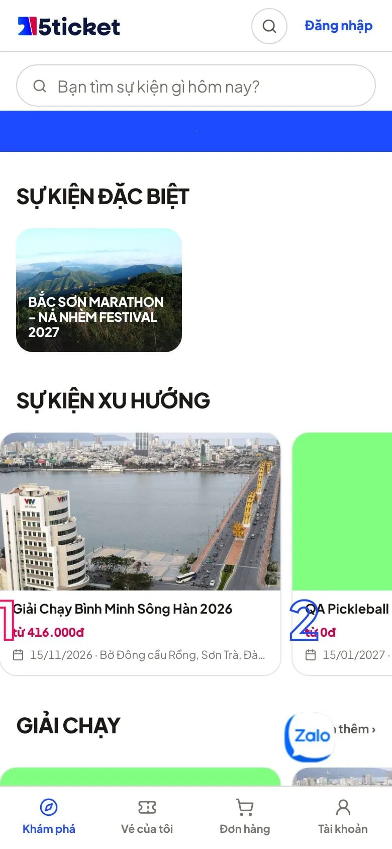 Trang chủ sàn 5ticket.vn trên điện thoại